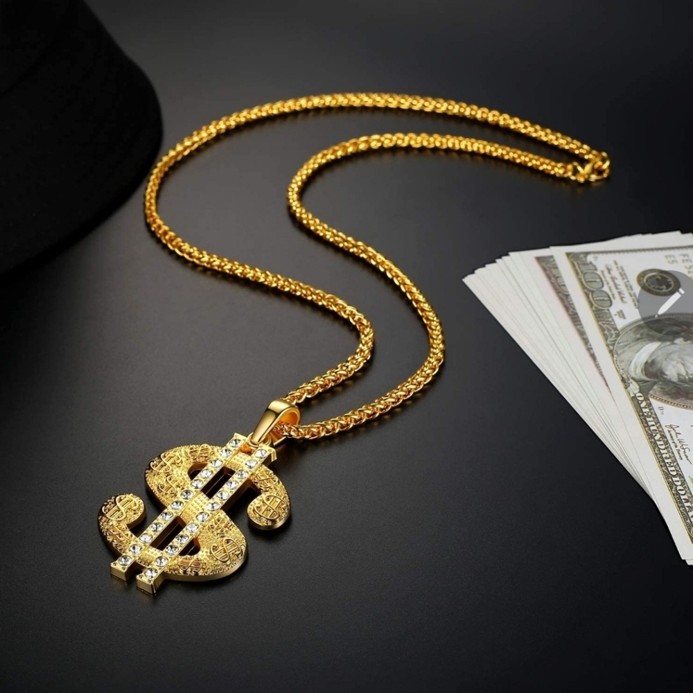 Dollar Pendant on 18K Gold Plated Necklace